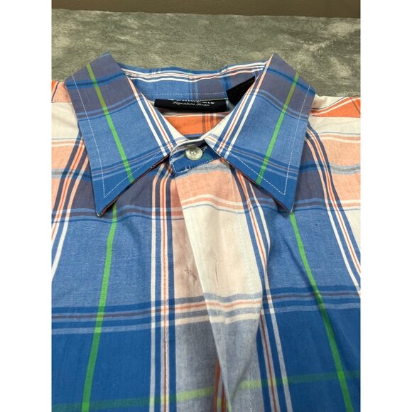 Southpole Signature Series Mens Large Blue & Orange Plaid Long Sleeve Shirt Y2K - Picture 7 of 12